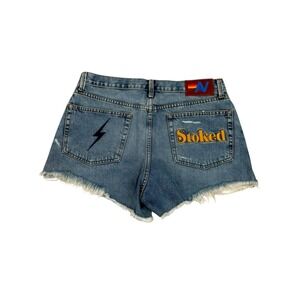 Aviator Nation Stoked Jean Shorts Womens Size 30 Bolt Embroidered Denim